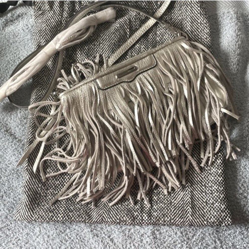 Rebecca Minkoff silver fringe clutch/ crossbody / wristlet - like new